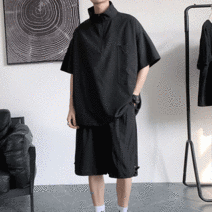 에버유어스 반팔 아노락 남자 얇은 바람막이 세트 넉넉한 티셔츠 반바지 블랙