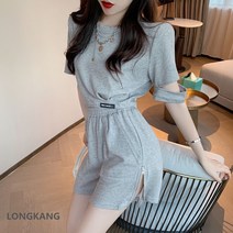 LONGKANG 티셔츠 반바지 세트 면 상하의 투피스 여자 여름 반팔 운동복 여성 캐주얼 트레이닝 세트 투피스 여름 상하의세트 여자 트레이닝복 세트 키 작은 레포츠 여자
