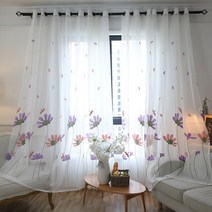 빈티지 커튼 거실 가림막 창문 가리개 침실 화이트 창 꽃무늬 주방 보일