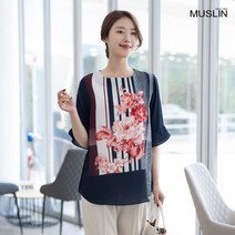 모슬린 엄마옷 장미 컷트 7부 블라우스 EBL204094 마담 미시옷 중년여성의류 빅사이즈 50대 60대여성옷