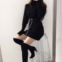 [랜덤플레이] 롱 시보리 터틀 넥 니트 원피스