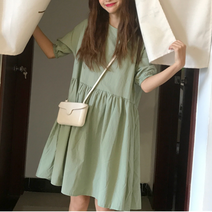 [HS062129]뒷 트임 리본 포인트 베이비돌 미디원피스