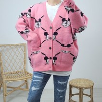 (디즈니 정품) 남녀공용 미키마우스 모노그램 울 헤비 오버핏 가디건 3컬러