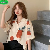 SHENGBO 여성용 신상품 루즈핏 날염반팔 블라우스 셔츠NO.004LH908