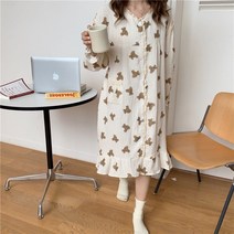 곰돌이 잠옷 원피스 순면 거즈 임산부 수유 잠옷 수유가능