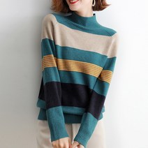 [오늘발송] 스타일아유 여성 스트라이프 반폴라 니트 루즈핏 니트티셔츠