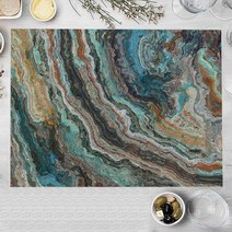 오션 블루 대리석 코튼 린넨 주방 플레이스 매트 골드 라인 패치 워크 식탁 32x42cm 그릇 코스터 패드 장식, [01] 32x42cm-Linen, [23] LM3542