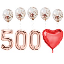 고백하는날 은박 숫자 이니셜 백일상 100일 기념일 하트 컨페티 풍선세트, 1세트, 로즈골드500일♥