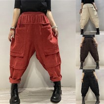 Tagi.여성 스판 코듀로이 배기팬츠 루즈핏 밴딩 기모통바지