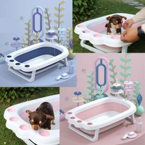 휴대용 폴딩 반려동물 애견 목욕 워터풀 수납 샤워 욕조 강아지 고양이, E온도계욕조 블루