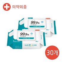 70매 소독티슈 의약외품 손소독물티슈 30개 누리케어 586111EA