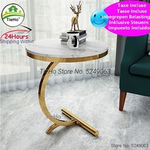 럭셔리 대리석 소파 사이드 테이블 코너 테이블 거실 소파 끝 침대 옆 테이블 작은 원형 커피 테이블, 유일한 황금 다리, 유일한 황금 다리