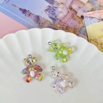 [1개]25x20mm 컨페티 곰돌이 팬던트 (실버)비즈 곰젤리 초커목걸이 만들기 재료, 연두