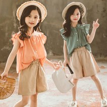 베비포 여아용 날개 셔츠 민소매 5부 반바지 상하복 세트