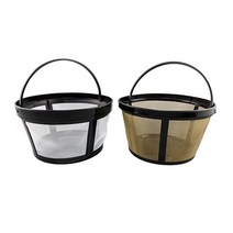 NRP 2팩 솔리드 바닥 영구 커피 필터 Mr coffee 및 대부분의 10-12컵 커피 메이커와 호환 | 골드 톤 + 나일론