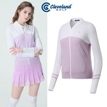 클리브랜드 여성용 골프 인타샤 컬러블럭 숄카라 풀집업 니트 가디건 CGKWKJ1058