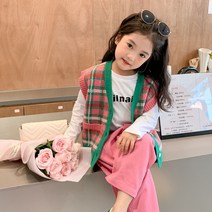 도오빠 아길라 아동 조끼 니트 베스트 스웨터 체크 아가일 여아용 가을 키즈