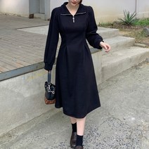 하트 지퍼 반집업 롱 원피스 기모 안감 여성 데일리룩