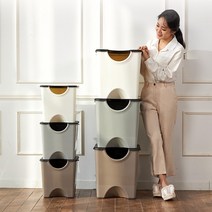 에코홀릭 가정용 분리수거함 재활용 대형쓰레기통 60L쓰레기통 2단 3단 4단, 아이보리