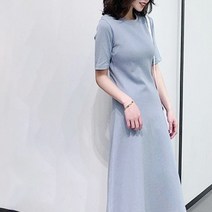 여름 라운드 반팔 롱원피스 허리 A라인 반소매 원피스