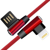 YB글로벌 라이트닝 8핀 90도 L자형 게이밍 고속충전케이블 충전 케이블, 아이폰 케이블 1M-레드, 1개입, 1m