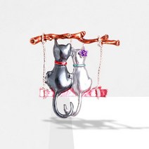 유럽 엔틱 그네타는 고양이 브로치 고급 선물 여성 정장 자켓 유니크한 디자인 선물 30대 젊은 엄마 클레식
