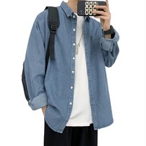 남성용 루즈한 봄 데님 캐주얼 청셔츠