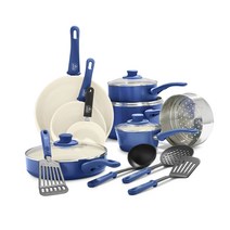 그린라이프쿡웨어 소프트 그립 세라믹 논스틱 냄비프라이팬 세트, 블루, 16피스 세트 구성 블루