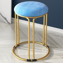 북유럽 화장대 철제 스툴 디자인 예쁜 원형 안방 럭셔리 인테리어 화장 의자 stool 골드, 하늘색 스웨이드 골드 다리