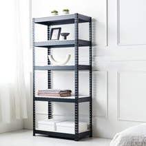 프레스랙 철제선반 앵글 다용도 수납선반 진열대 베란다 경량랙 고릴라랙조립식 5단, 블랙