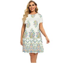 휴양지원피스 엄마돌원피스 돌맘드레스 여성용 반팔 드레스 Boho 넉넉한 꽃무늬 캐주얼 빈티지 플러스 사이