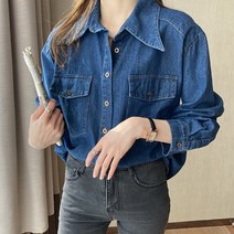넷투넷코리아 여성 데님셔츠 캐주얼 심플 남방 기본 무지 데일리룩