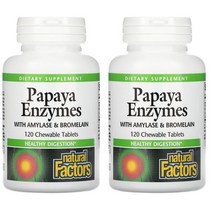 Natural Factors 파파야효소 아밀라아제 브로멜라인 함유 츄어블 120정 2개