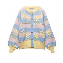 ZARA 플라워 자카드 가디건 가을 퍼프 슬리브 06771133050