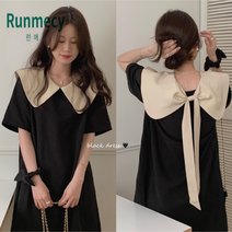 런메시Runmecy 여름 빅카라 하객원피스 리본 원피스