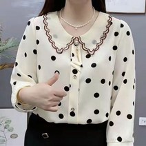 땡땡이 도트 블라우스 셔츠 슬림 여름 나비 카라 소매 루즈핏 여성