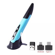 무선 무소음 게이밍 버티컬 마우스 2.4G 펜 개성 있는 크리에이티브 수직 펜 모양의 스타일러스 배터리 마우스 PC 및 노트북 마우스에 적합, Battery blue