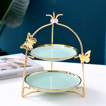 홈파티 유니크 엔틱 베이커리 마카롱선반 쿠키선반 진열대 바스켓 카페인테리어 진열장 디저트케이스 푸드 북유럽 빵쇼케이스, 나비 2단 에메랄드