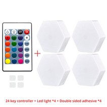 RGB LED 양자 무선 육각 램프 터치 센서 야간 조명 침실, 1 controller 4 Lamp, 16Colors, 4.1 controller 4 Lamp - 16색상s