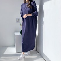 하이데일리 자체제작 여성 면 루즈핏 흰 데일리 30대 40대 캐쥬얼 오버핏 무지 긴팔 다이마루 롤리 맨투맨 롱 원피스