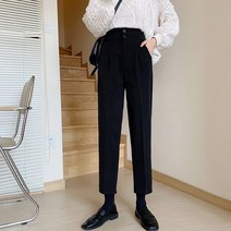 DFMEI 두툼한 모직 정장바지 여성 봄옷 하이 스트레이트 배기팬츠 와이드 9부 캐주얼 팬츠