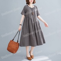Sunflower House 큰어니 빅사이즈 여성 엄마옷 루즈핏 줄무늬 봄 반발 롱원피스