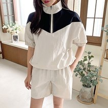 메이비누스 여성 반팔 아노락 세트 여름 트레이닝 반바지 운동복