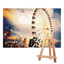 리빙듀오 DIY 쉬운 명화 유화 그리기 세트 중형 40x50 + 중형이젤, A-063 회전관람차+중형이젤