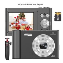 폴라로이드카메라 Andoer디지털 카메라 4K 48MP 비디오 캠코더 자동 초점 16X 줌 얼굴 흔들림 방지 스마일, 04 Black and Tripod