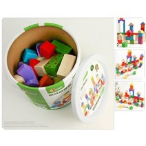 사각 삼각 50pcs 원목 블럭 창의력 도형 쌓기 놀이 선물 EQ 아이원목 장난감 통큰블럭