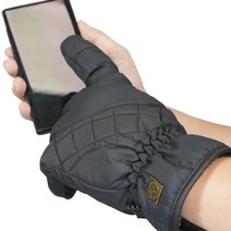 가죽패치 양털 듀스포 패딩장갑 경량다운 방한 겨울 스마트 퀼팅 에어본 다운 장갑, 블랙