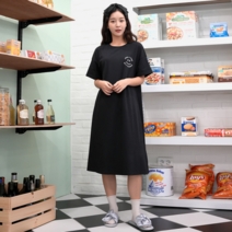 레터링 반팔 원피스 블랙