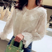 흰색긴팔셔츠 인형 넥셔츠 여자가을패션 신 머메이드한 유럽풍 상의 러블리 커프스 레이스 와이셔츠 384921529
