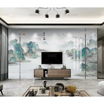 방음부스 가정용방음부스Fuchun 산 거주 새로운 중국어 손으로 그린 물 잉크 풍경 벽지 거실 TV 배경 벽 장
